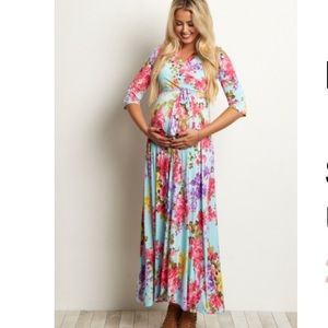 Pink blush maternity wrap style 3/4 sleeve dress